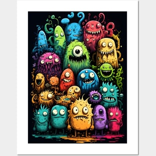 Colorful and Funny Monsters in Neon Watercolor Doodle Art Style Posters and Art